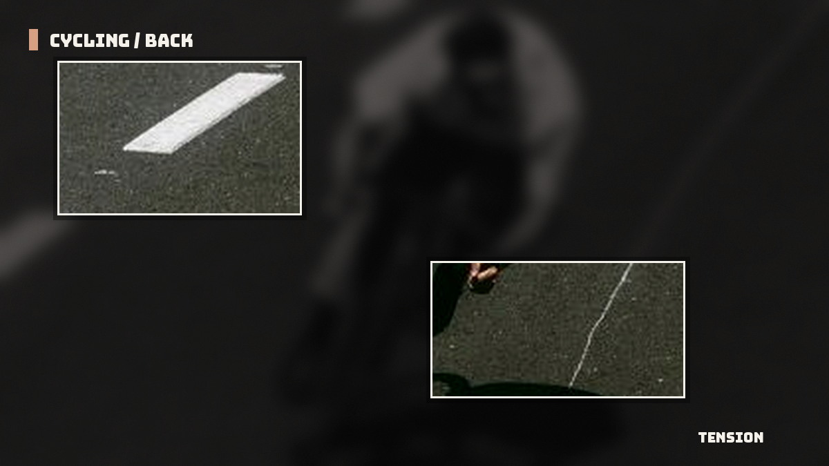 TENSION visual connecting a cyclist’s low-back body-map note with ride context
